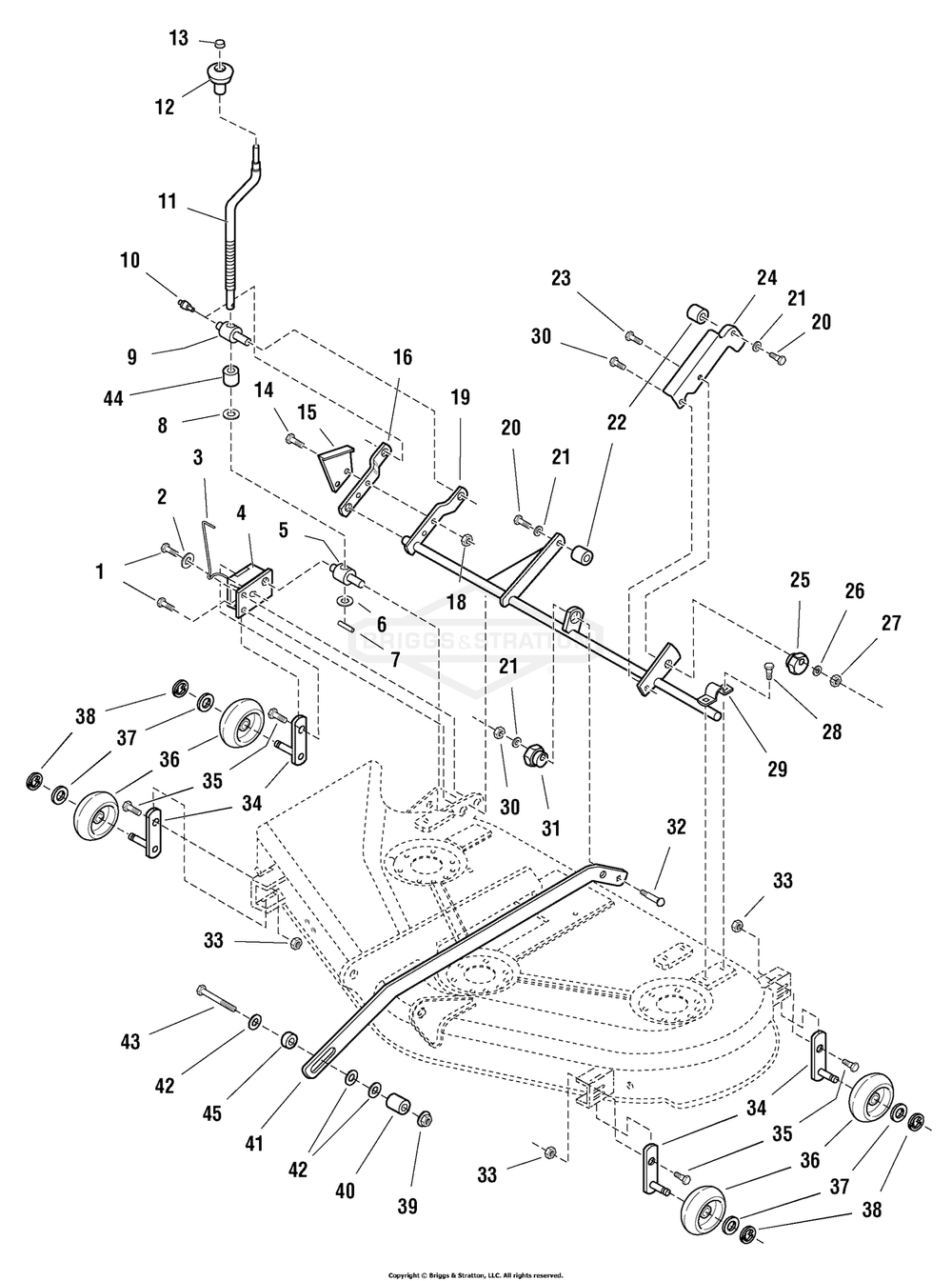44-Inch And 50-Inch Mower Deck - Height Adjustment Group Diagram and Parts List for 2690519 (107277741)(2005) Briggs and Stratton Lawn Tractor